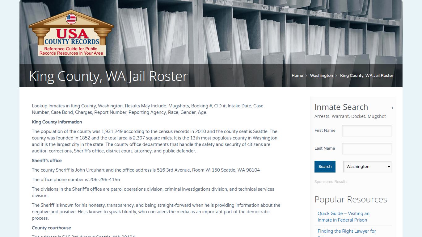 King County, WA Jail Roster | Name Search